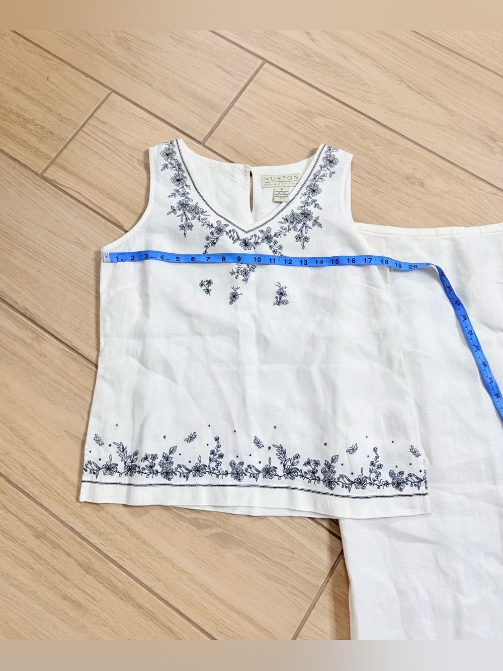 VTG Norton McNaughton Embroidered Linen Skirt Set White Size S Cottagecore Y2K - Picture 4 of 8